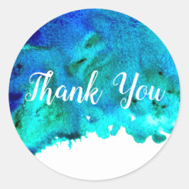 Blaues Aquarell abstraktes Ozeandesign Runder Aufkleber