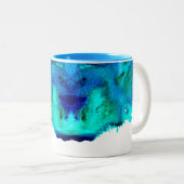 Blaues Aquarell abstraktes Ozeandesign Zweifarbige Tasse (VorderseiteRechts)