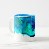 Blaues Aquarell abstraktes Ozeandesign Zweifarbige Tasse (Vorderseite Links)