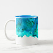 Blaues Aquarell abstraktes Ozeandesign Zweifarbige Tasse (Links)