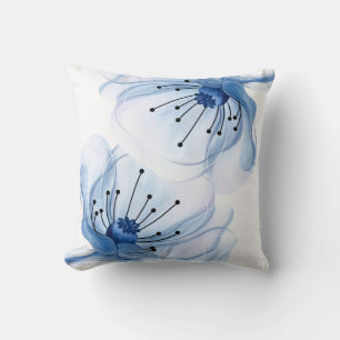 Blaues Aquarell-Blumen-Kissen für den Frühling Kissen