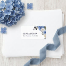 Blaues Aquarell-Blumen-Rücksendeetikett
