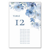 Blaues Aquarell-Blumen-Sitzplan Tischnummer (Rückseite)