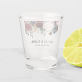 Blaues Aquarell-Blumenhochzeit Burgunders Schnapsglas (Rückseite)