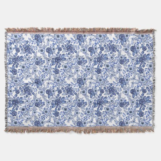 Blaues Aquarell-Blumenmuster Decke (Vorderseite)
