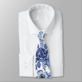 Blaues Aquarell-Blumenmuster Krawatte (Gebunden)