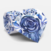 Blaues Aquarell-Blumenmuster Krawatte (Gerollt)