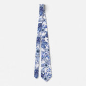 Blaues Aquarell-Blumenmuster Krawatte (Rückseite)