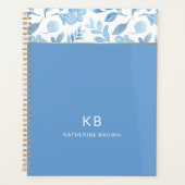 Blaues Aquarell-Blumenmuster Stylisch Planer (Vorderseite)