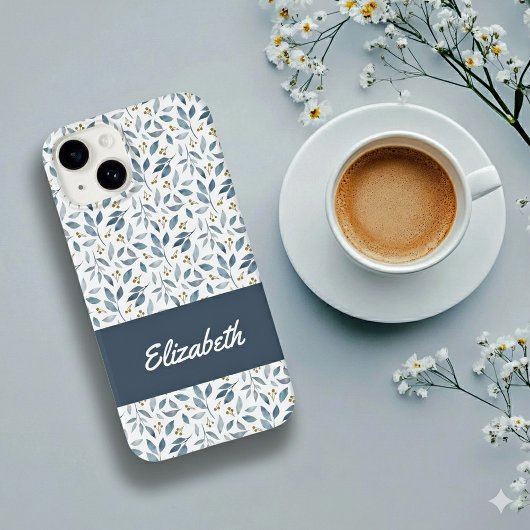 Blaues Aquarell-Botanik-Muster-Name Case-Mate iPhone Hülle