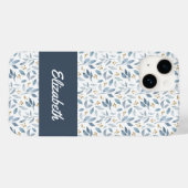 Blaues Aquarell-Botanik-Muster-Name Case-Mate iPhone Hülle (Rückseite (Horizontal))