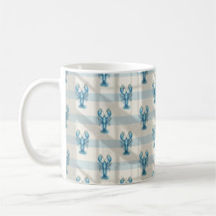 Blaues Aquarell-Hummer-Muster auf Küstenstreifen Kaffeetasse