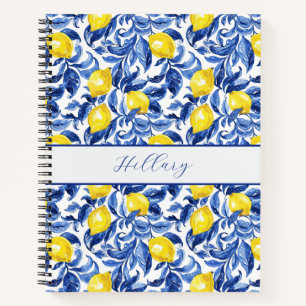 Blaues Aquarell-Limonen-Muster-Monogramm-Name Notizblock