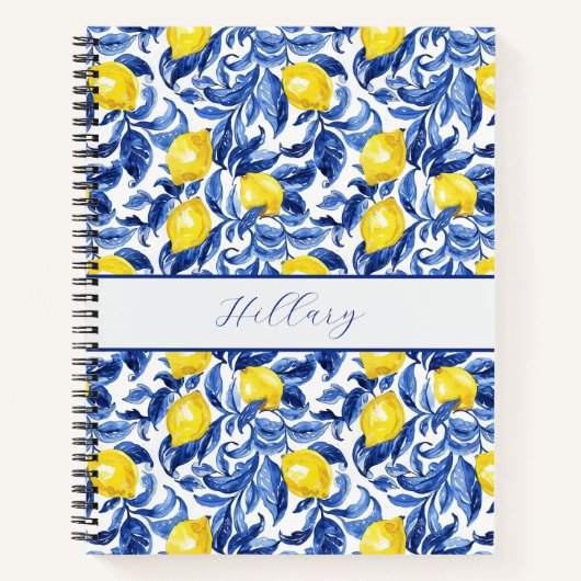 Blaues Aquarell-Limonen-Muster-Monogramm-Name Notizblock (Vorderseite)