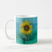 Blaues Aquarell mit Sonnenblume Kaffeetasse (Links)