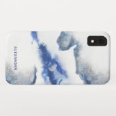 Blaues Aquarell Ombre Marmormonogramm Case-Mate iPhone Hülle (Rückseite (Horizontal))