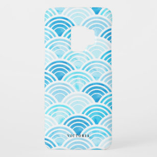 Blaues Aquarell Seigaiha Wellen-Muster Ombre Case-Mate Samsung Galaxy S9 Hülle