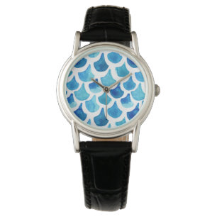 Blaues Aquarell-Skala-Muster Armbanduhr