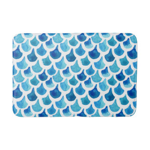 Blaues Aquarell-Skala-Muster Badematte