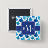 Blaues Aquarell-Skala-Muster Button (Vorne & Hinten)