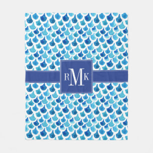 Blaues Aquarell-Skala-Muster Fleecedecke