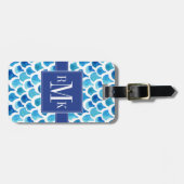 Blaues Aquarell-Skala-Muster Gepäckanhänger (Vorderseite horizontal)