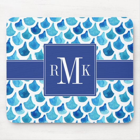 Blaues Aquarell-Skala-Muster Mousepad (Vorne)