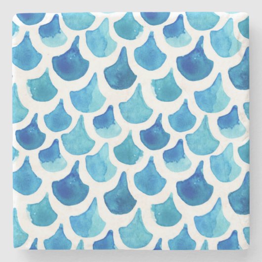 Blaues Aquarell-Skala-Muster Steinuntersetzer (Vorderseite)