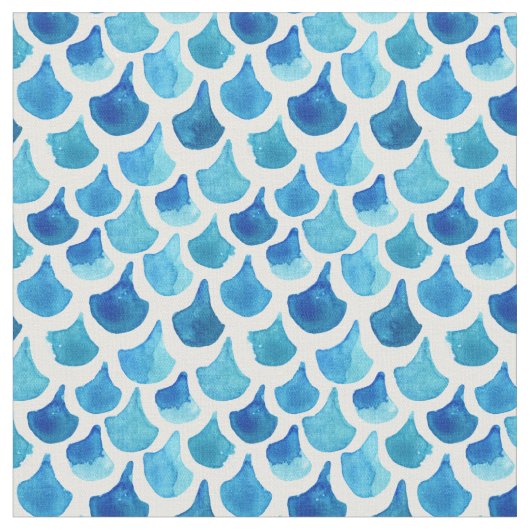 Blaues Aquarell-Skala-Muster Stoff (Nahaufnahme)