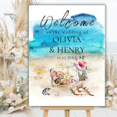 Blaues Aquarell-Strand-Hochzeitsprogramm