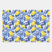 Blaues Aquarell-Zitronenmuster Geschenkpapier Set (Vorderseite)