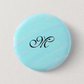Blaues Aquarellfarben-Monogramm mit Buchstaben in  Button (Vorderseite)