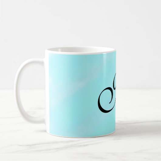 Blaues Aquarellfarben-Monogramm mit Buchstaben in Kaffeetasse (Links)