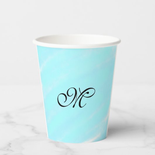 Blaues Aquarellfarben-Monogramm mit Buchstaben in Pappbecher (Vorderseite)