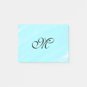 Blaues Aquarellfarben-Monogramm mit Buchstaben in Post-it Klebezettel