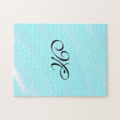 Blaues Aquarellfarben-Monogramm mit Buchstaben in  Puzzle (Horizontal)