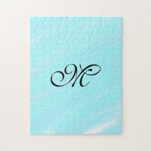 Blaues Aquarellfarben-Monogramm mit Buchstaben in  Puzzle