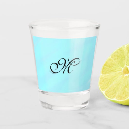Blaues Aquarellfarben-Monogramm mit Buchstaben in  Schnapsglas (Vorderseite)