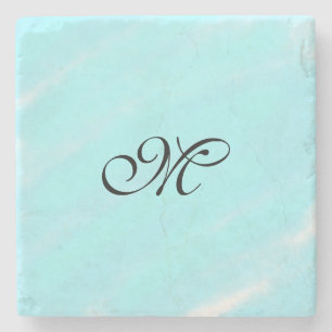 Blaues Aquarellfarben-Monogramm mit Buchstaben in Steinuntersetzer