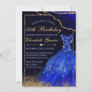 Blaues Aquarellkleid & Achat Geburtstag Einladung