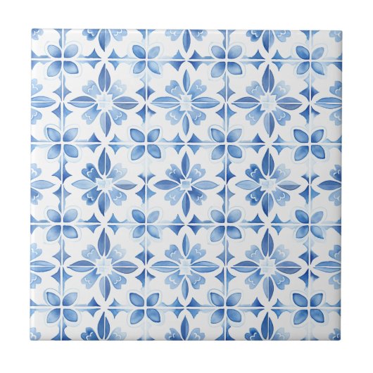 Blaues Aquarellmuster Fliese (Vorderseite)