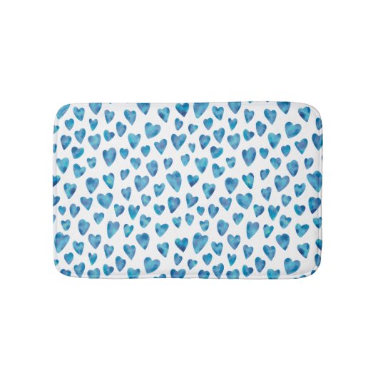 Blaues Aquarellmuster Liebe Badematte (Vorderseite)