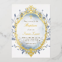 Blaues Aquarellsilber Rahmen Winter Taufe