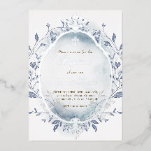 Blaues Aquarellsilber Rahmen Winter Taufe