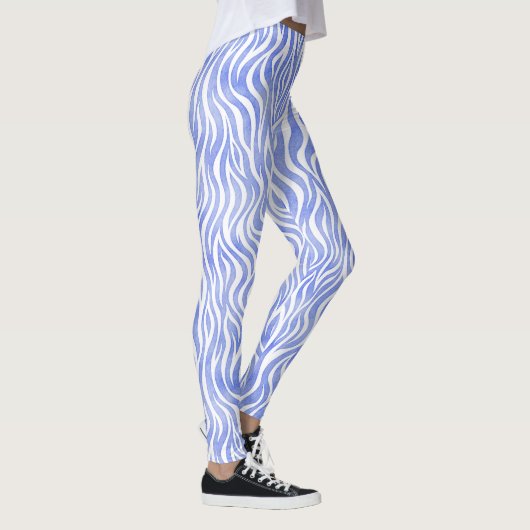 Blaues Aquarellzebra-Muster Leggings (Rechts)
