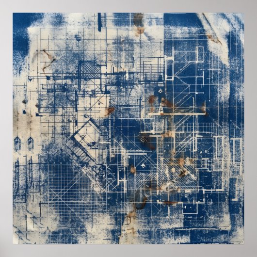 Blaues Architektur-Blueprint-Poster Poster (Vorne)
