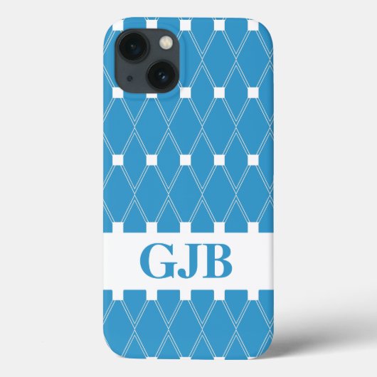 Blaues Argyle-Gitter mit Monogramm Case-Mate iPhone Hülle (Rückseite)