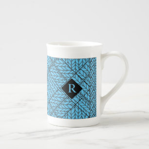 BLAUES ARGYLE-STRICKMUSTER Bone China Tasse + Text