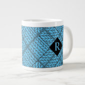 BLAUES ARGYLE-STRICKMUSTER Große Tasse + Initiale  (Vorderseite Rechts)