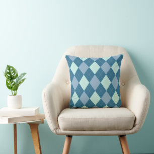 Blaues Argyle Vintage-Muster Kissen